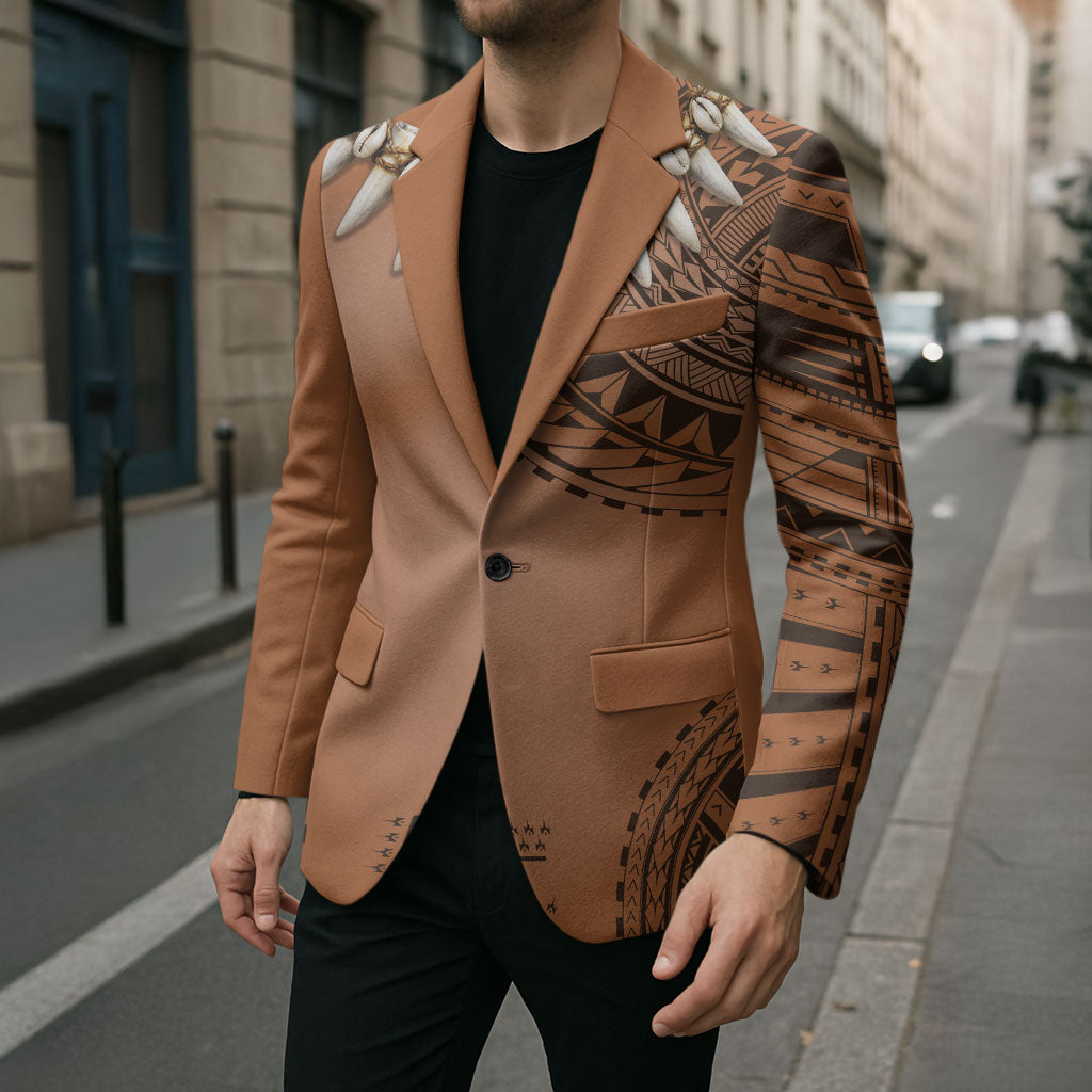 Polynesian Chief Inspired Costume Blazer Tribal Pattern With Tooth Necklace