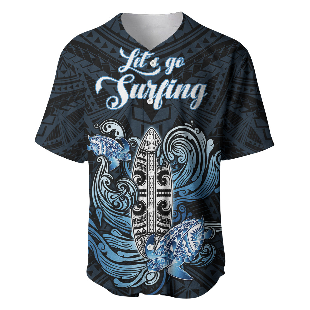 Personalised Polynesia Go Surfing Baseball Jersey The Pacific Wave Of Water LT05 Blue - Polynesian Pride