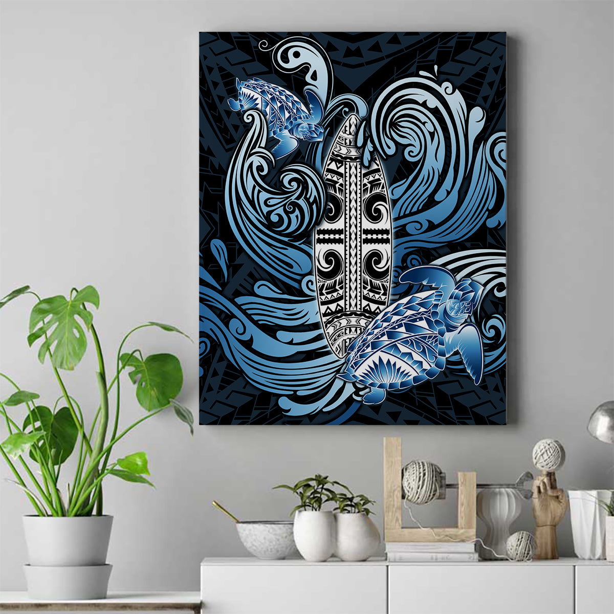 Polynesia Go Surfing Canvas Wall Art The Pacific Wave Of Water LT05 Blue - Polynesian Pride