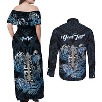 Personalised Polynesia Go Surfing Couples Matching Off Shoulder Maxi Dress and Long Sleeve Button Shirt The Pacific Wave Of Water LT05 - Polynesian Pride