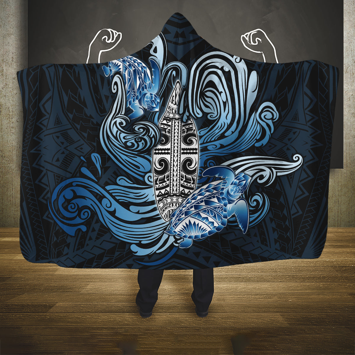 Polynesia Go Surfing Hooded Blanket The Pacific Wave Of Water LT05 One Size Blue - Polynesian Pride