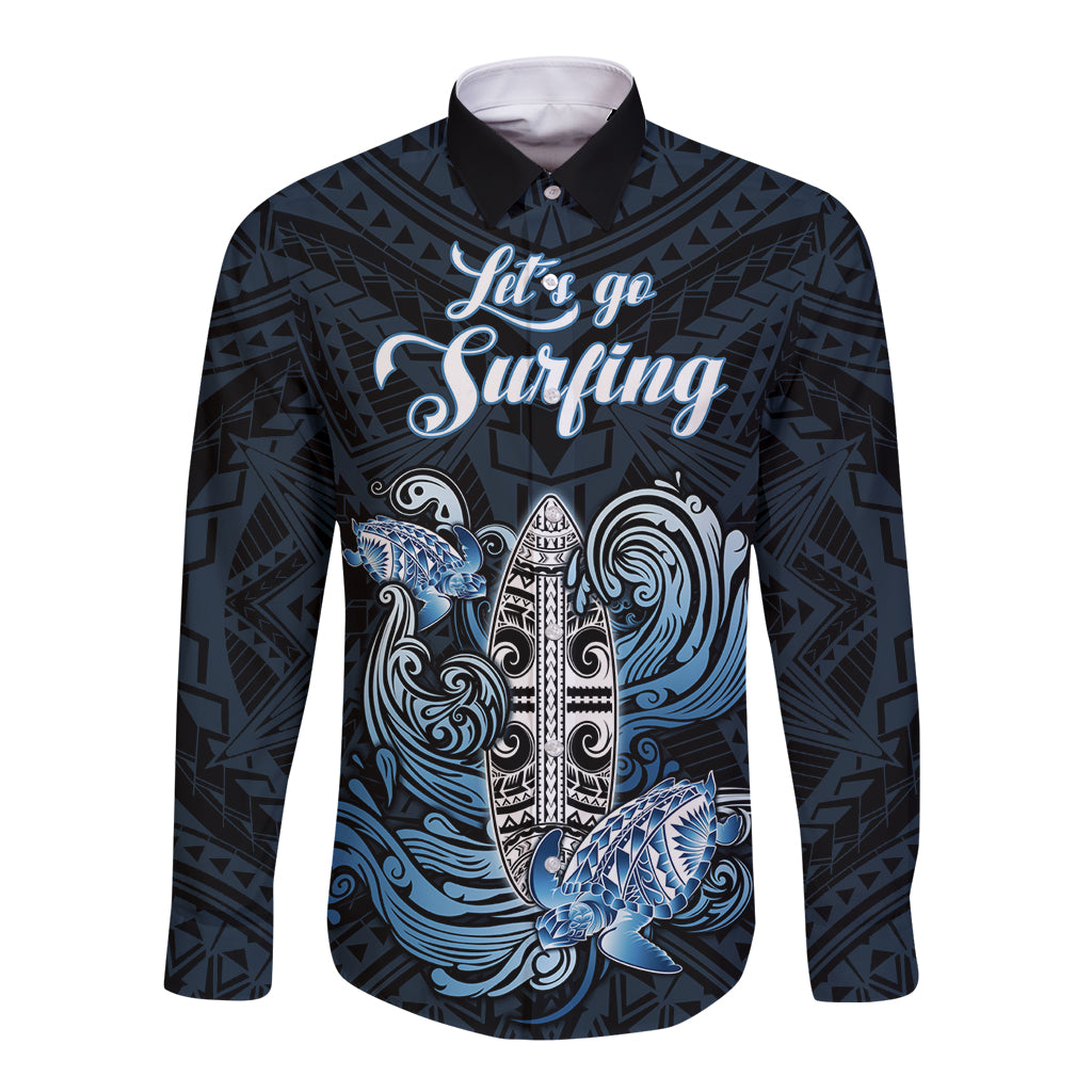 Personalised Polynesia Go Surfing Long Sleeve Button Shirt The Pacific Wave Of Water LT05 Unisex Blue - Polynesian Pride