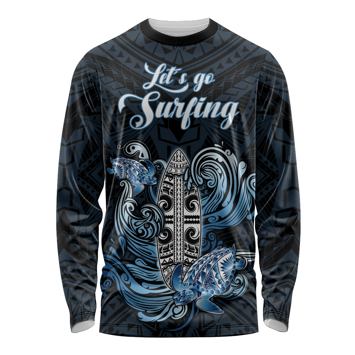 Personalised Polynesia Go Surfing Long Sleeve Shirt The Pacific Wave Of Water LT05 Unisex Blue - Polynesian Pride