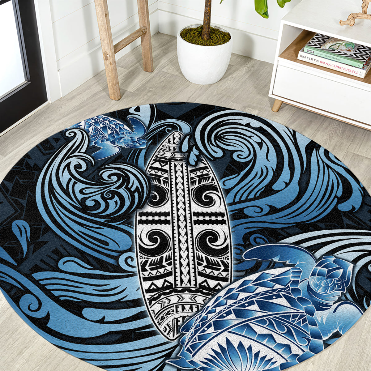 Polynesia Go Surfing Round Carpet The Pacific Wave Of Water LT05 Blue - Polynesian Pride