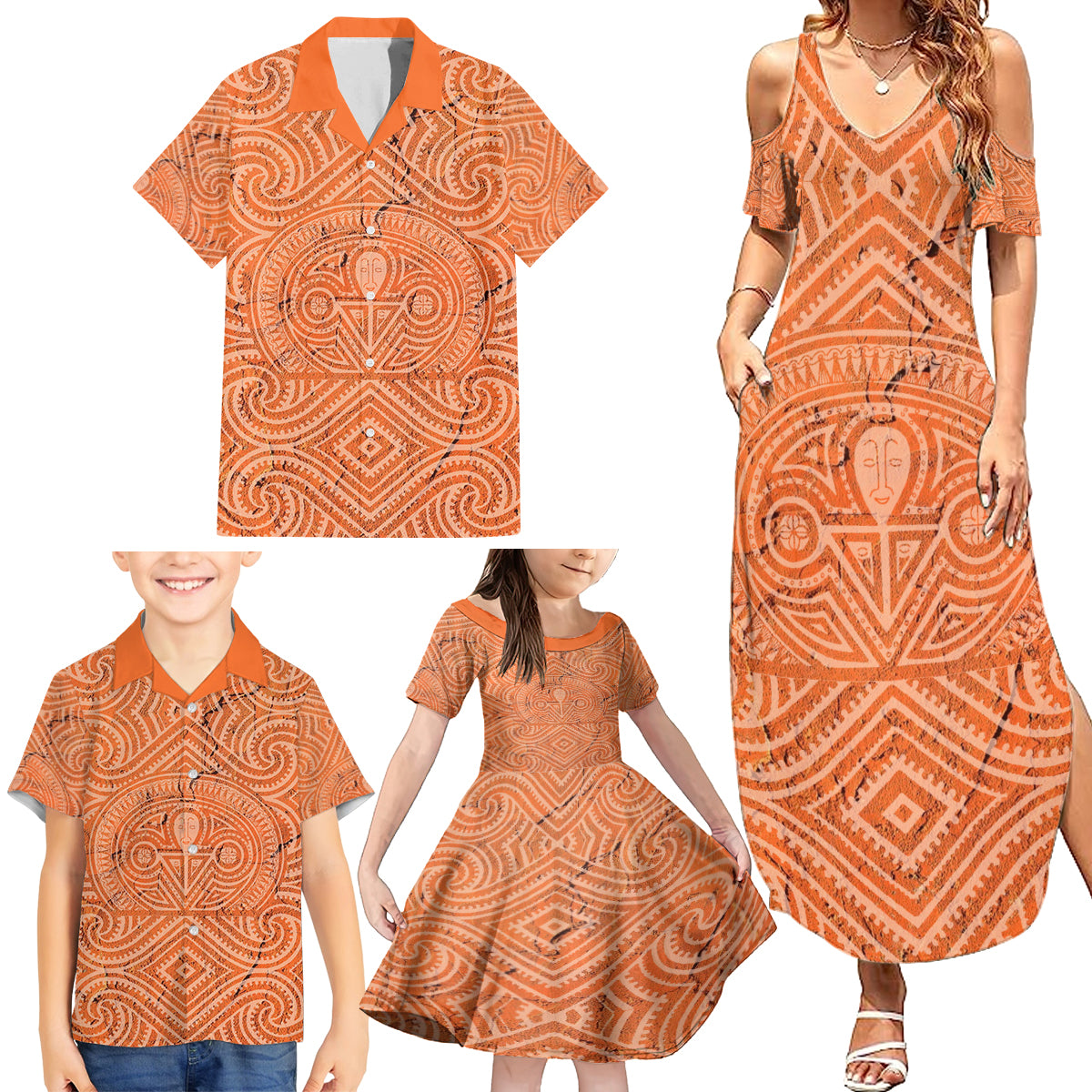 Personalised Lapita Culture Family Matching Summer Maxi Dress and Hawaiian Shirt Iconic Double Face Pattern LT05 - Polynesian Pride