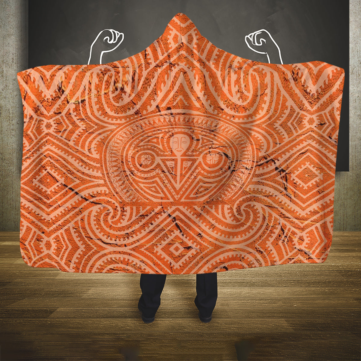 Lapita Culture Hooded Blanket Iconic Double Face Pattern LT05 One Size Brown - Polynesian Pride