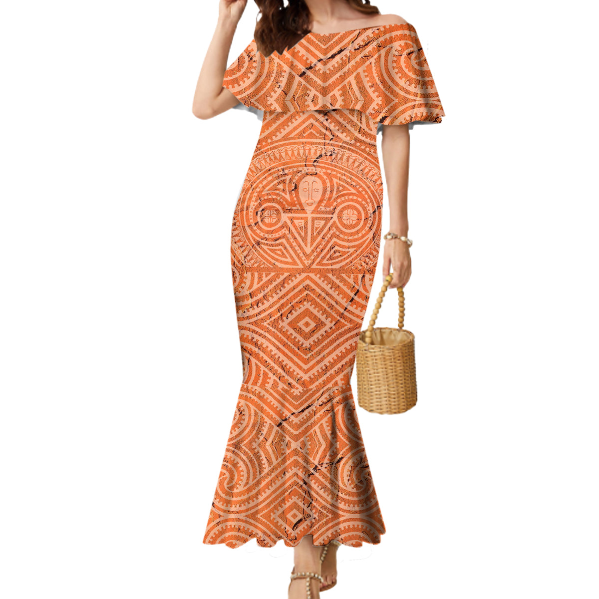 Personalised Lapita Culture Mermaid Dress Iconic Double Face Pattern LT05 Women Brown - Polynesian Pride