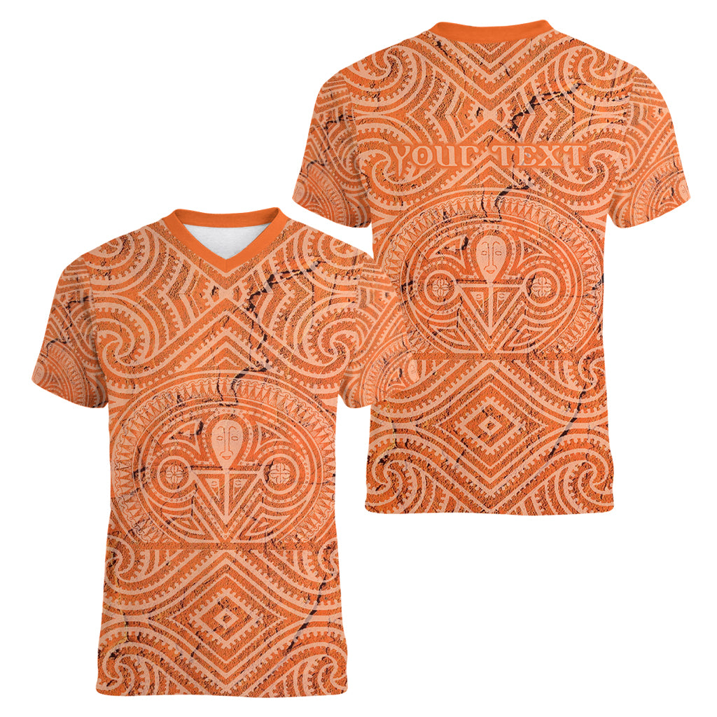 Personalised Lapita Culture Women V Neck T Shirt Iconic Double Face Pattern LT05 - Polynesian Pride