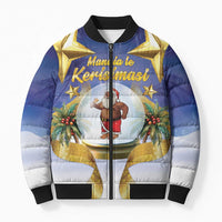 Samoa Christmas Bomber Puffer Jacket Snow Globe With Samoan Santa LT05 Unisex Navy - Polynesian Pride