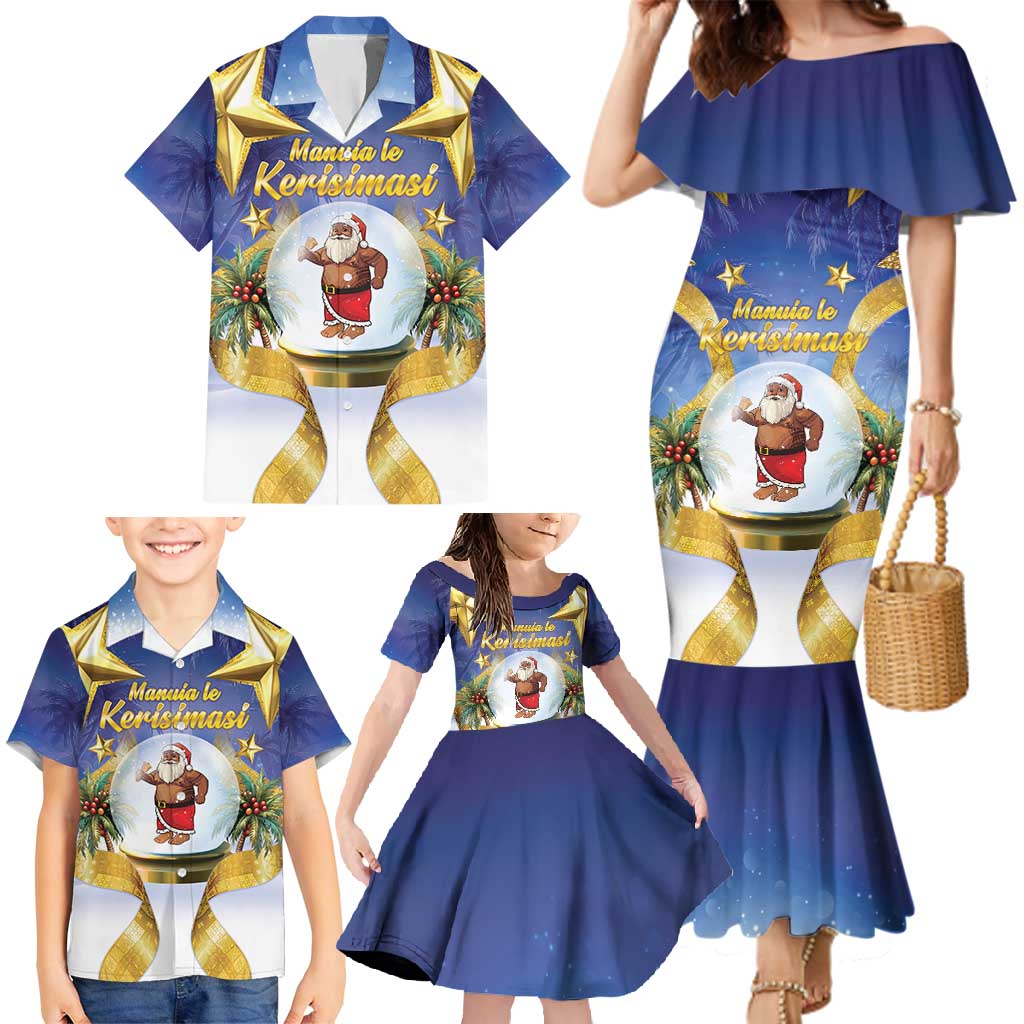 Samoa Christmas Family Matching Mermaid Dress and Hawaiian Shirt Snow Globe With Samoan Santa - undefined