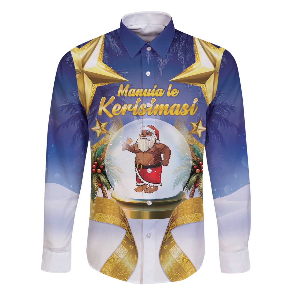 Samoa Christmas Family Matching Off The Shoulder Long Sleeve Dress and Hawaiian Shirt Snow Globe With Samoan Santa - Polynesian Pride