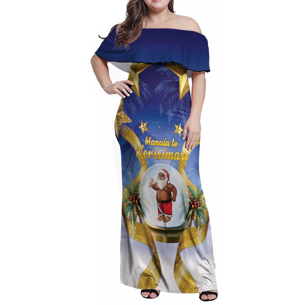 Samoa Christmas Family Matching Off Shoulder Maxi Dress and Hawaiian Shirt Snow Globe With Samoan Santa - Polynesian Pride