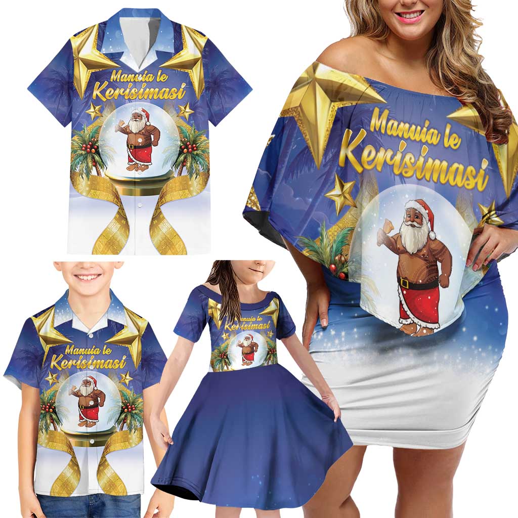 Samoa Christmas Family Matching Off Shoulder Short Dress and Hawaiian Shirt Snow Globe With Samoan Santa - Polynesian Pride