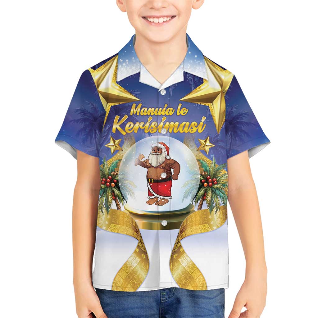Samoa Christmas Family Matching Off Shoulder Short Dress and Hawaiian Shirt Snow Globe With Samoan Santa - Polynesian Pride