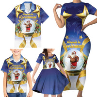 Samoa Christmas Family Matching Short Sleeve Bodycon Dress and Hawaiian Shirt Snow Globe With Samoan Santa - Polynesian Pride