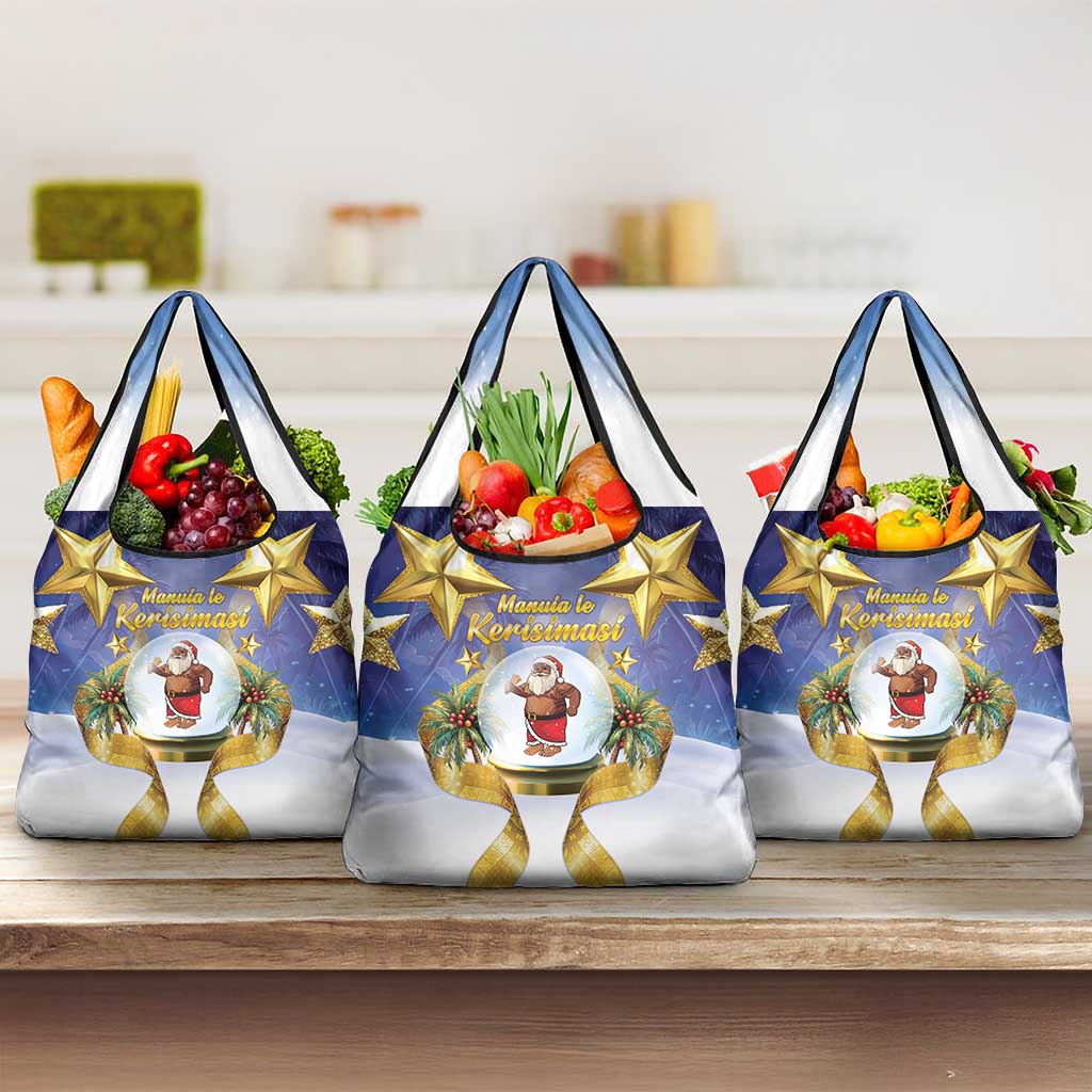 Samoa Christmas Grocery Bag Snow Globe With Samoan Santa LT05 3-pack One Size Navy - Polynesian Pride