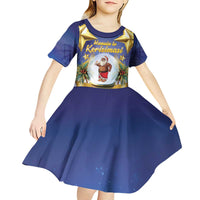 Samoa Christmas Kid Short Sleeve Dress Snow Globe With Samoan Santa - Polynesian Pride