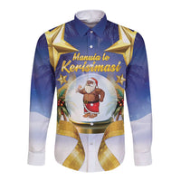 Samoa Christmas Long Sleeve Button Shirt Snow Globe With Samoan Santa - Polynesian Pride