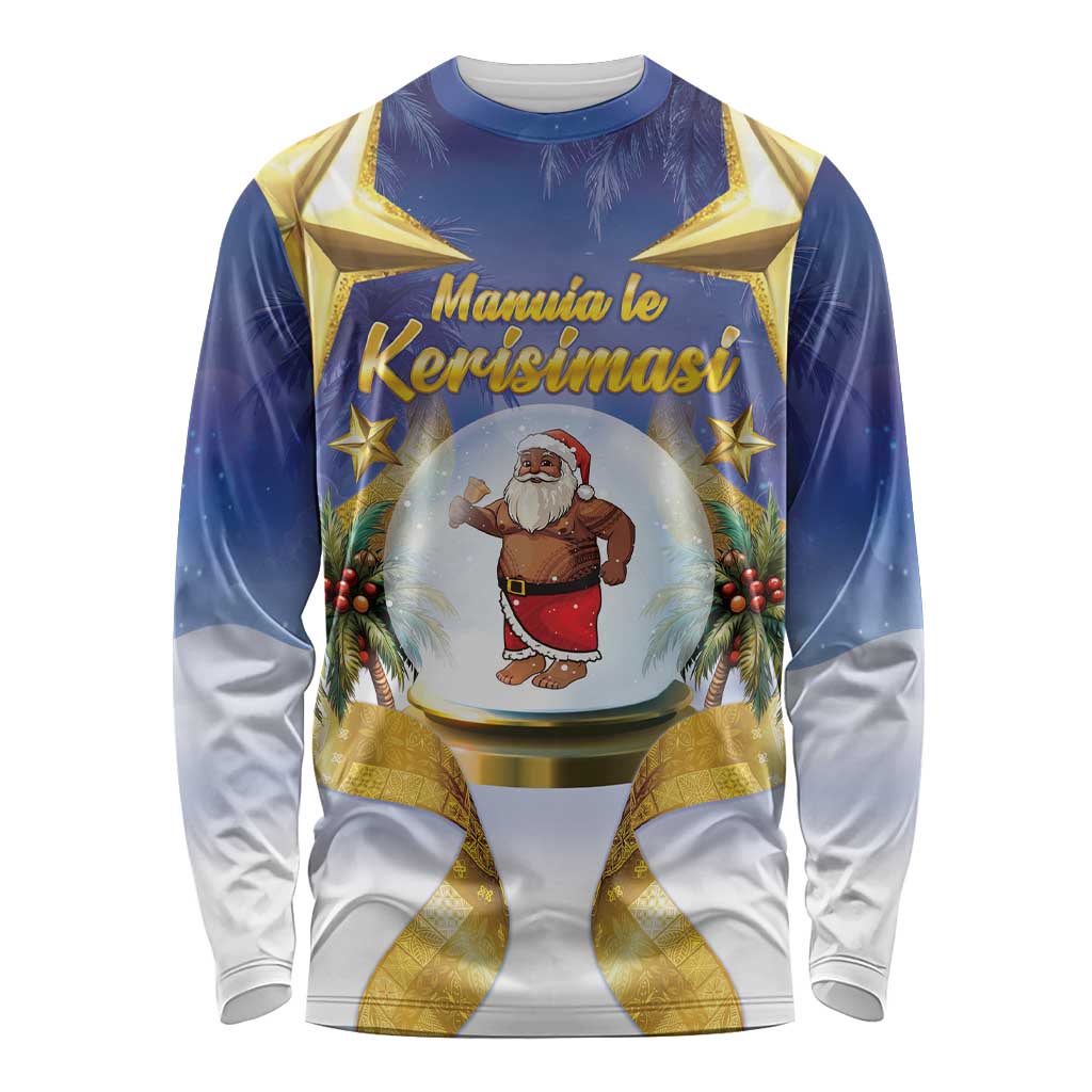 Samoa Christmas Long Sleeve Shirt Snow Globe With Samoan Santa - Polynesian Pride