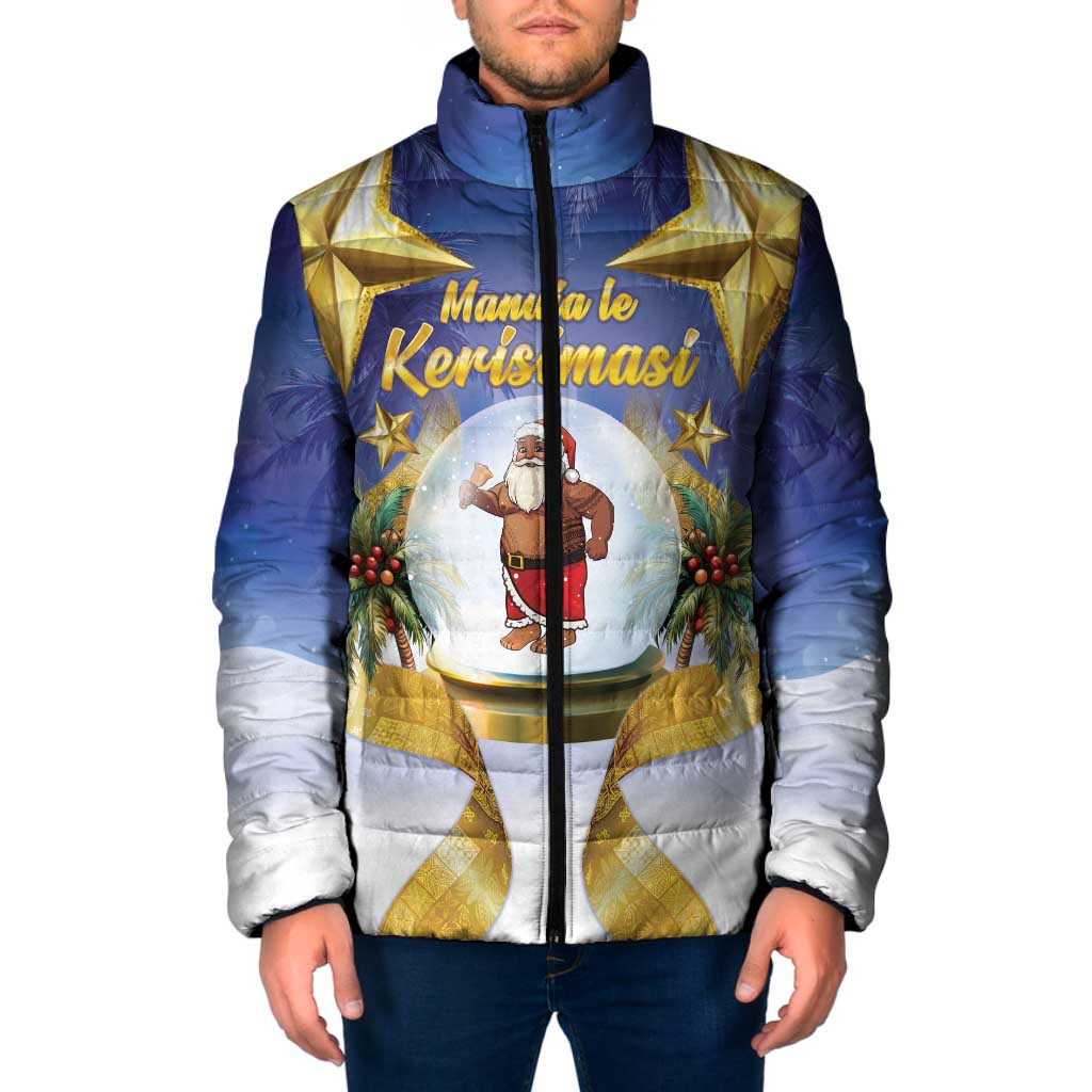 Samoa Christmas Padded Jacket Snow Globe With Samoan Santa LT05 Men Navy - Polynesian Pride