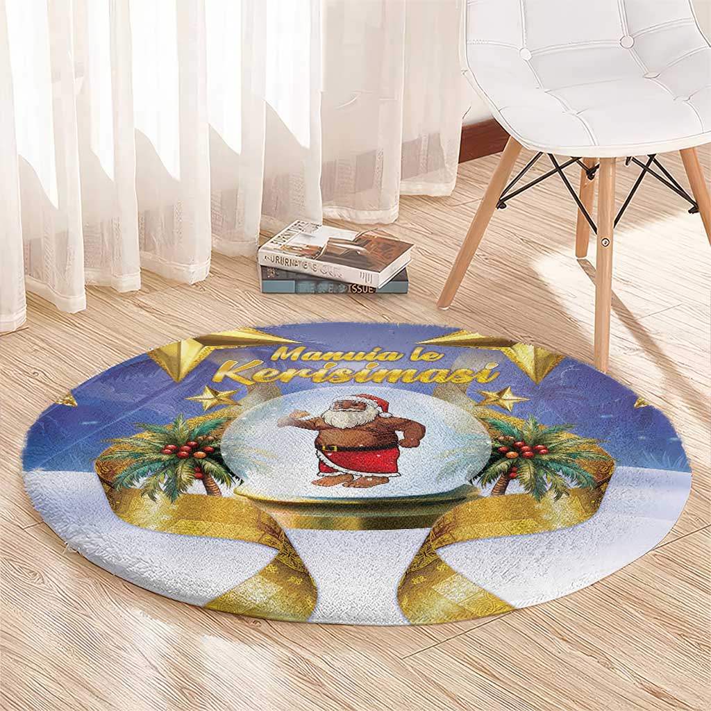 Samoa Christmas Round Carpet Snow Globe With Samoan Santa - Polynesian Pride