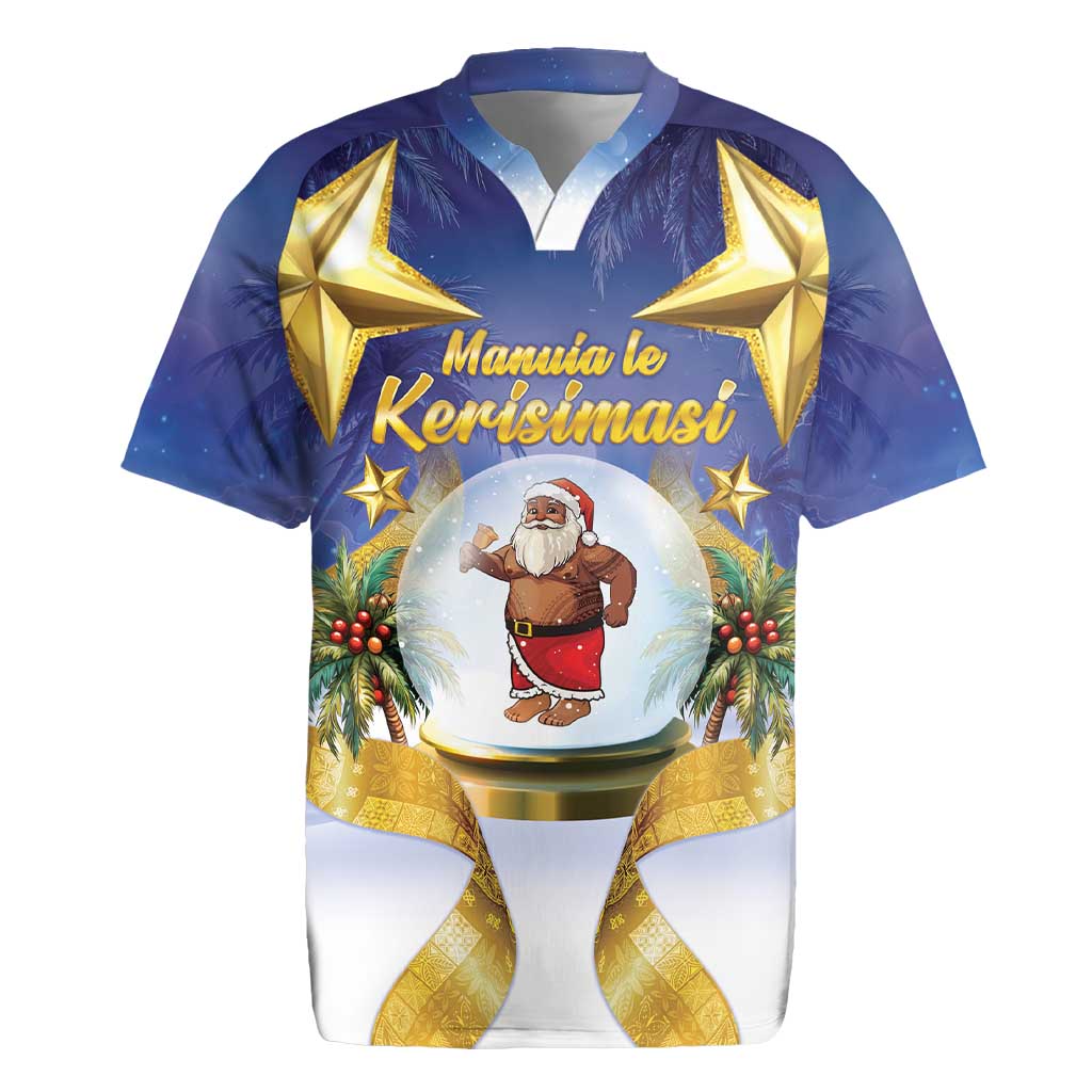Samoa Christmas Rugby Jersey Snow Globe With Samoan Santa LT05 Navy - Polynesian Pride