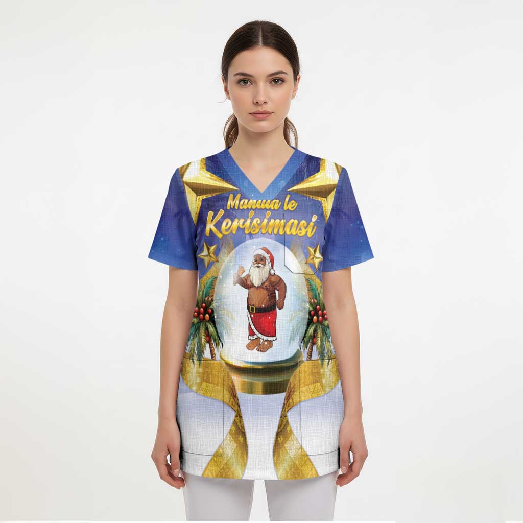 Samoa Christmas Scrub Top Snow Globe With Samoan Santa LT05 - Polynesian Pride