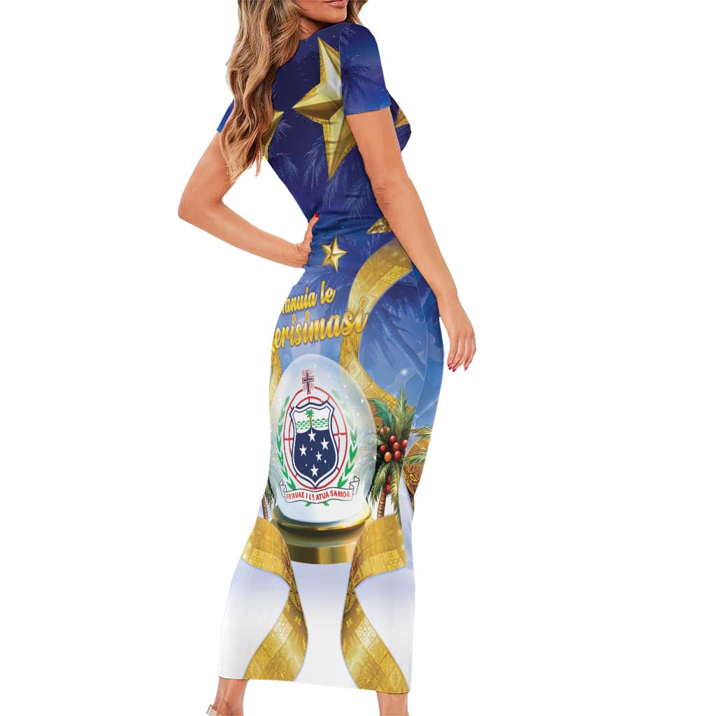 Samoa Christmas Short Sleeve Bodycon Dress Snow Globe With Samoan Santa - Polynesian Pride