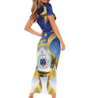 Samoa Christmas Short Sleeve Bodycon Dress Snow Globe With Samoan Santa - Polynesian Pride