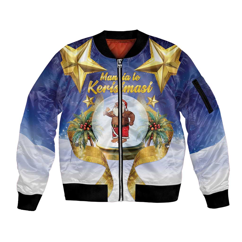 Samoa Christmas Sleeve Zip Bomber Jacket Snow Globe With Samoan Santa - Polynesian Pride