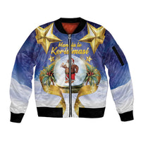 Samoa Christmas Sleeve Zip Bomber Jacket Snow Globe With Samoan Santa - Polynesian Pride