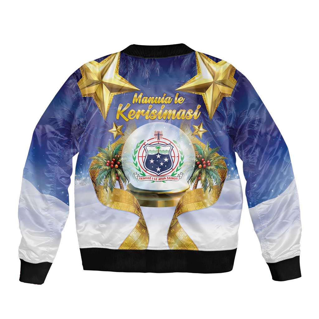 Samoa Christmas Sleeve Zip Bomber Jacket Snow Globe With Samoan Santa - Polynesian Pride
