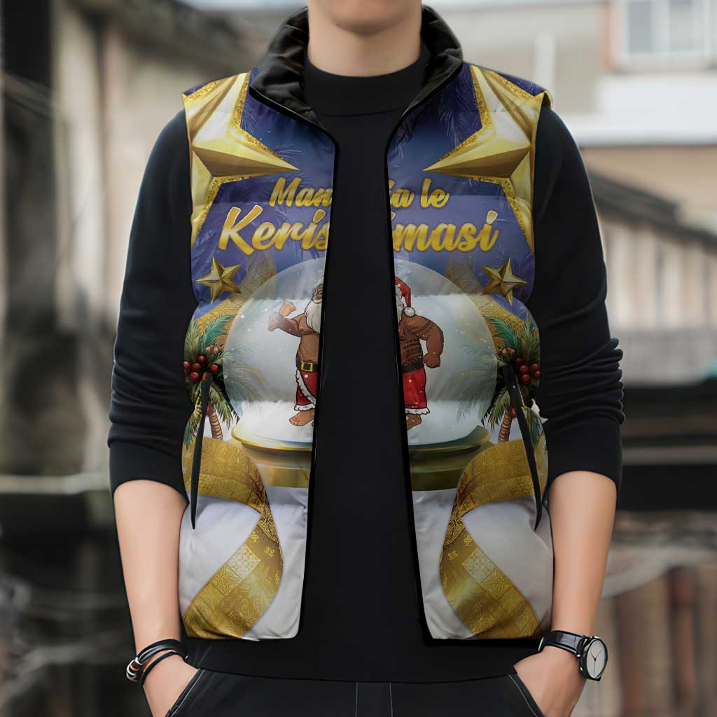 Samoa Christmas Sleeveless Puffer Jacket Snow Globe With Samoan Santa - Polynesian Pride