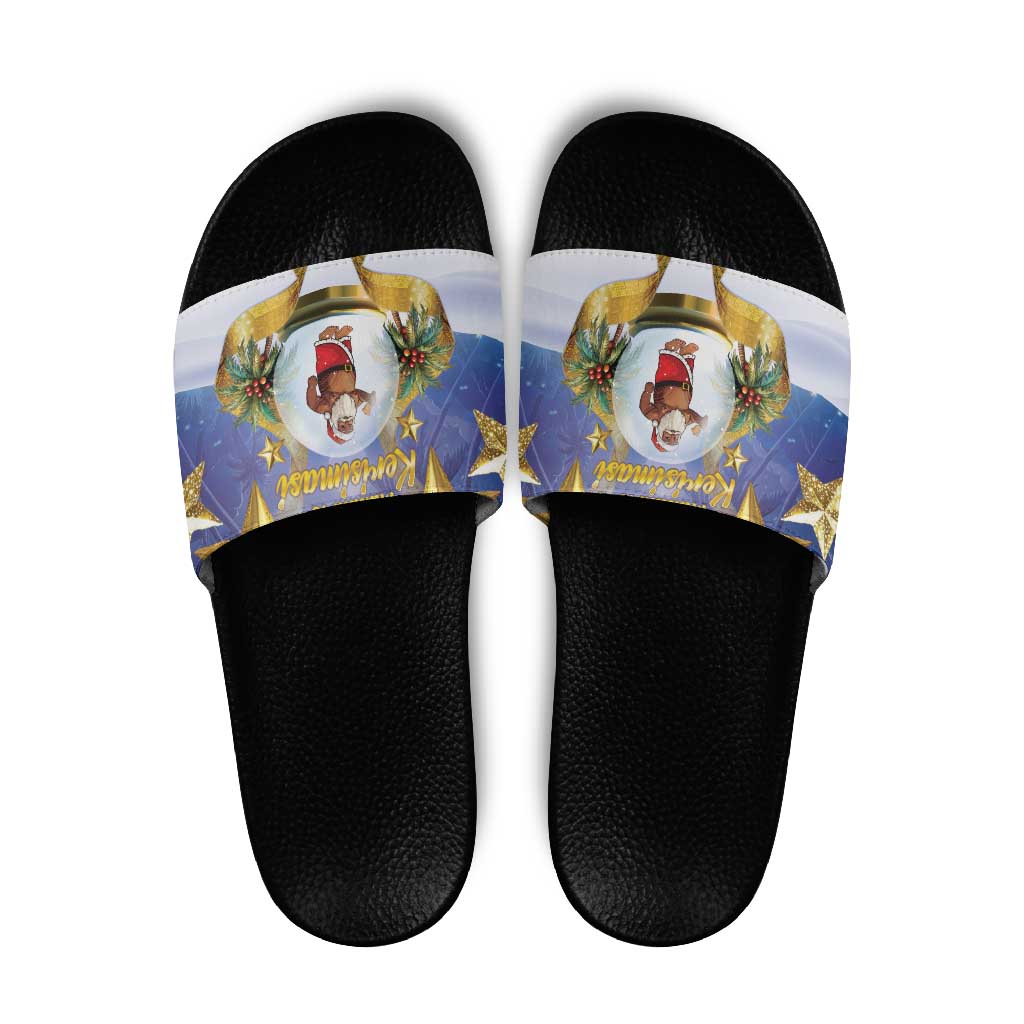 Samoa Christmas Slide Sandals Snow Globe With Samoan Santa - Polynesian Pride