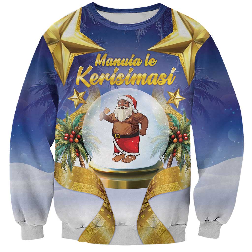 Samoa Christmas Sweatshirt Snow Globe With Samoan Santa - Polynesian Pride