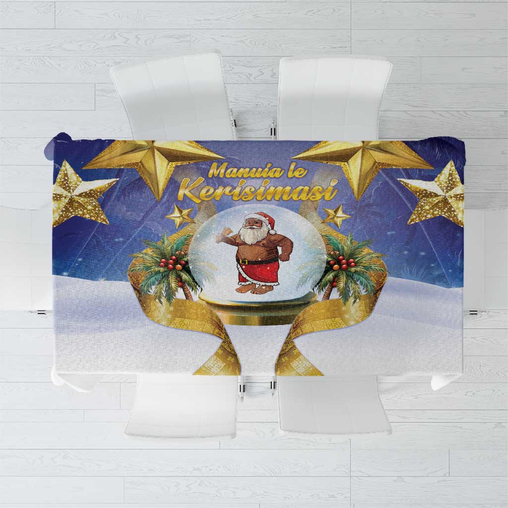 Samoa Christmas Tablecloth Snow Globe With Samoan Santa LT05 Navy - Polynesian Pride