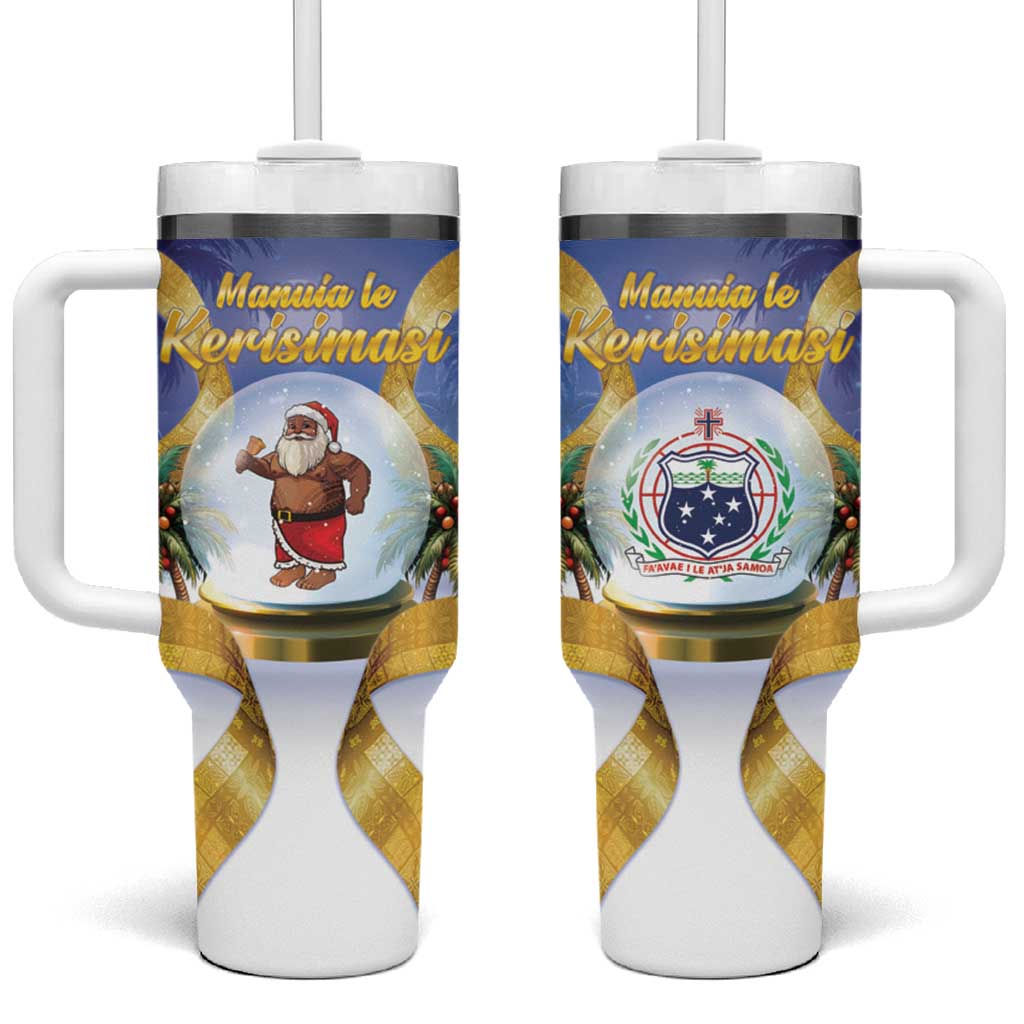 Samoa Christmas Tumbler With Handle Snow Globe With Samoan Santa - Polynesian Pride