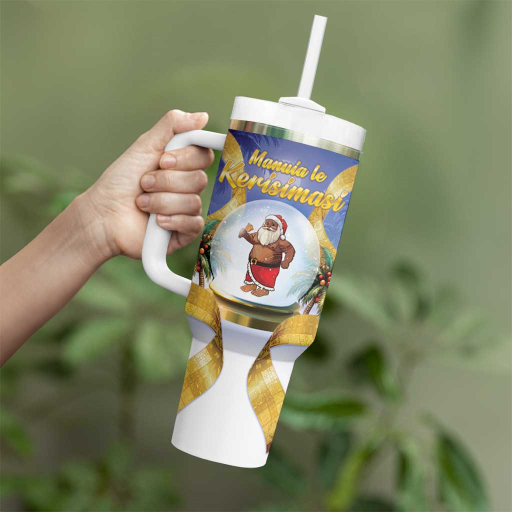 Samoa Christmas Tumbler With Handle Snow Globe With Samoan Santa - Polynesian Pride