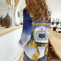 Samoa Christmas Women Casual Shirt Snow Globe With Samoan Santa - Polynesian Pride