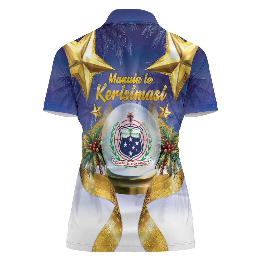 Samoa Christmas Women Polo Shirt Snow Globe With Samoan Santa - Polynesian Pride