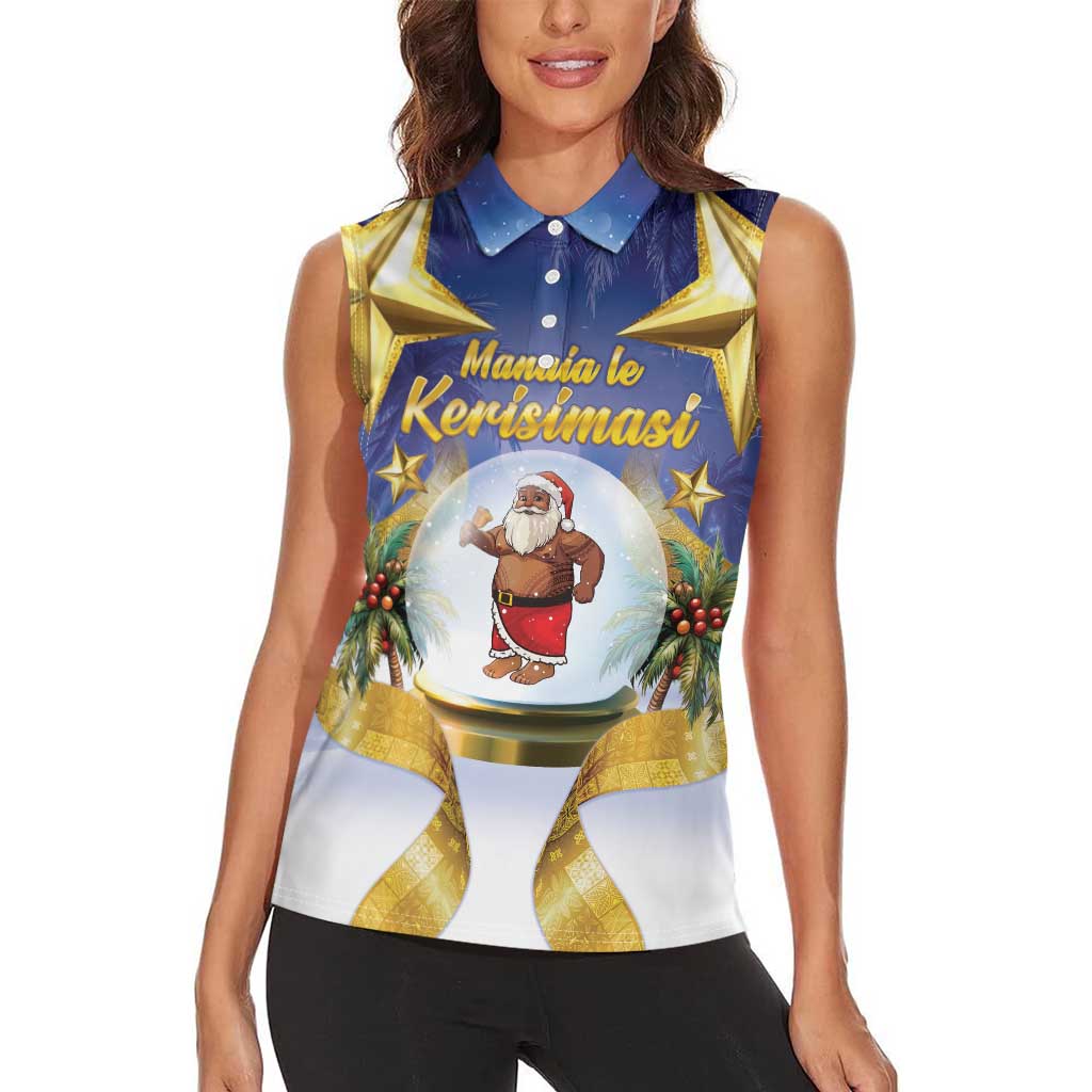 Samoa Christmas Women Sleeveless Polo Shirt Snow Globe With Samoan Santa - Polynesian Pride