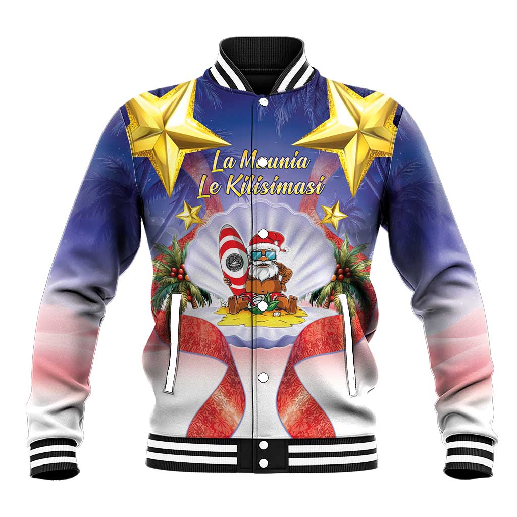 American Samoa Christmas Baseball Jacket Seashell Santa Beach Vibes - Polynesian Pride
