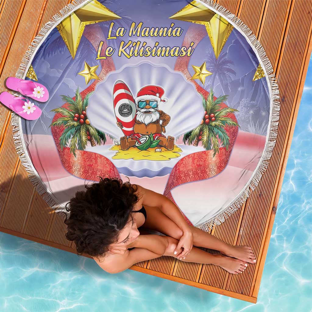 American Samoa Christmas Beach Blanket Seashell Santa Beach Vibes - Polynesian Pride