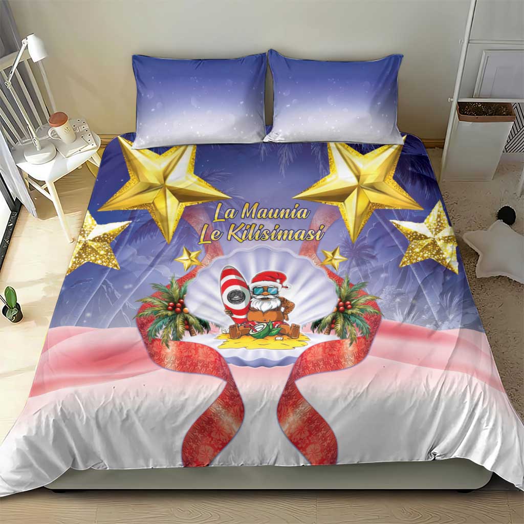 American Samoa Christmas Bedding Set Seashell Santa Beach Vibes - Polynesian Pride