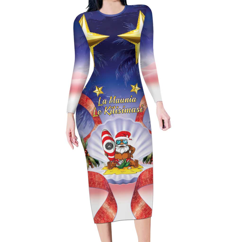 American Samoa Christmas Family Matching Long Sleeve Bodycon Dress and Hawaiian Shirt Seashell Santa Beach Vibes - Polynesian Pride