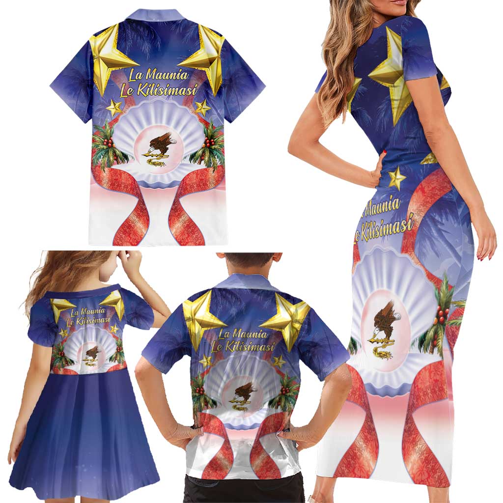 American Samoa Christmas Family Matching Short Sleeve Bodycon Dress and Hawaiian Shirt Seashell Santa Beach Vibes - Polynesian Pride