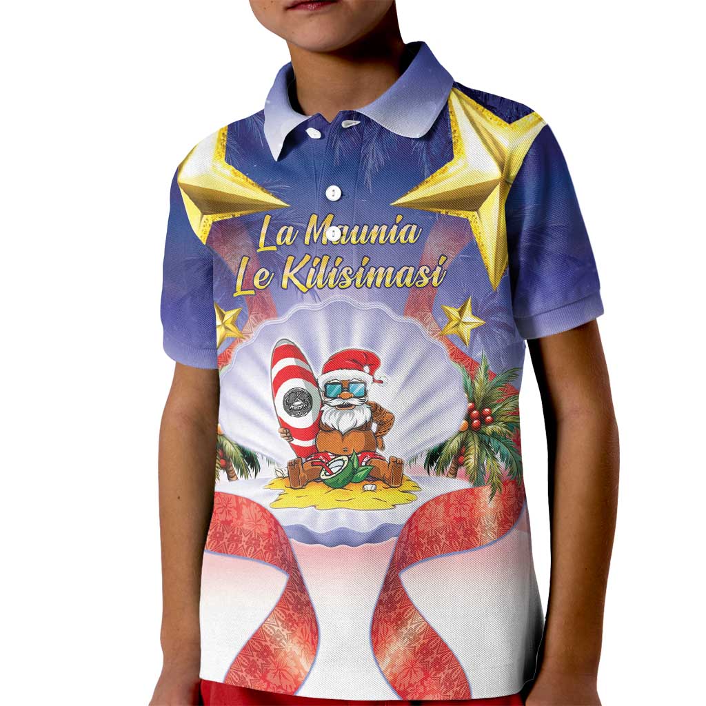 American Samoa Christmas Kid Polo Shirt Seashell Santa Beach Vibes - Polynesian Pride