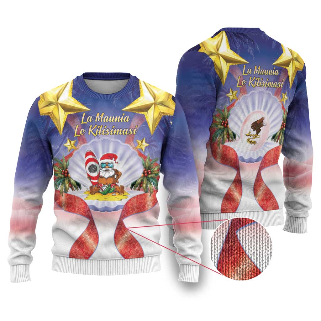 American Samoa Christmas Ugly Christmas Sweater Seashell Santa Beach Vibes LT05 Navy - Polynesian Pride