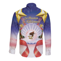 American Samoa Christmas Long Sleeve Button Shirt Seashell Santa Beach Vibes - Polynesian Pride