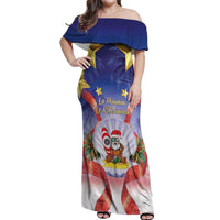 American Samoa Christmas Off Shoulder Maxi Dress Seashell Santa Beach Vibes - Polynesian Pride